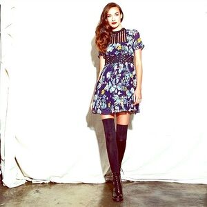 Anthropologie size L mock neck floral A-line dress